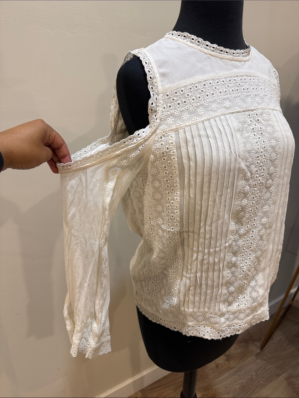 Alice + Olivia Ophelia Eyelet Lace Cold Shoulder Blouse - Picture 2 of 7